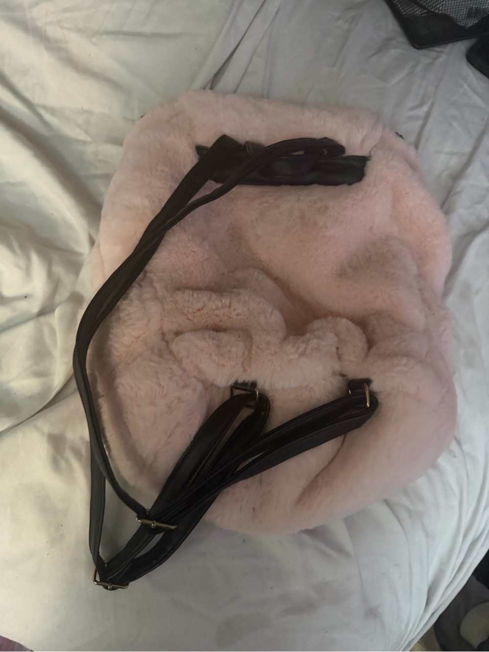 Plush Pink Kids Backpack with Black Straps